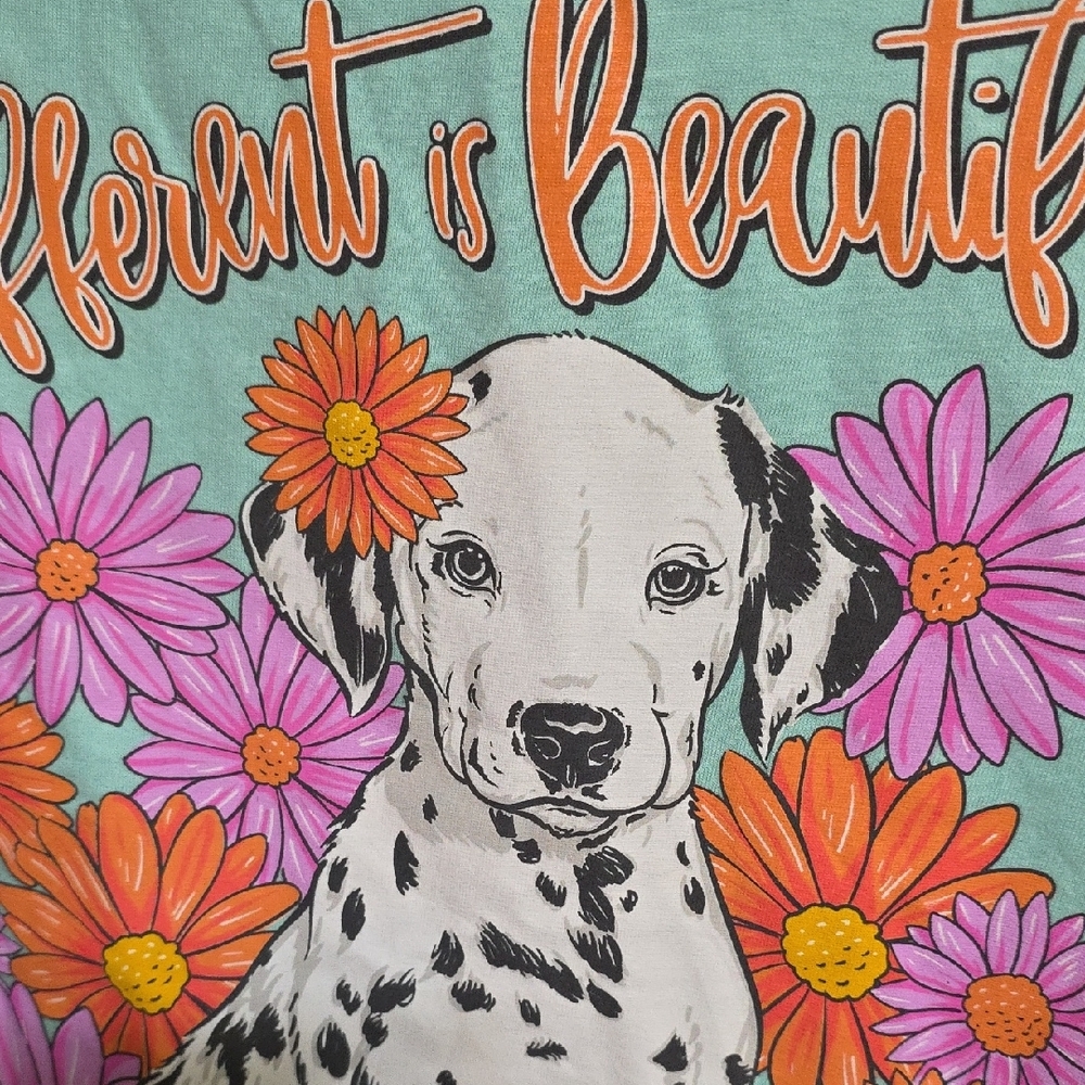 Simply Southern Mint Green Dalmatian Dog Design "Different is Beautiful" Shirt M - Picture 7 of 10